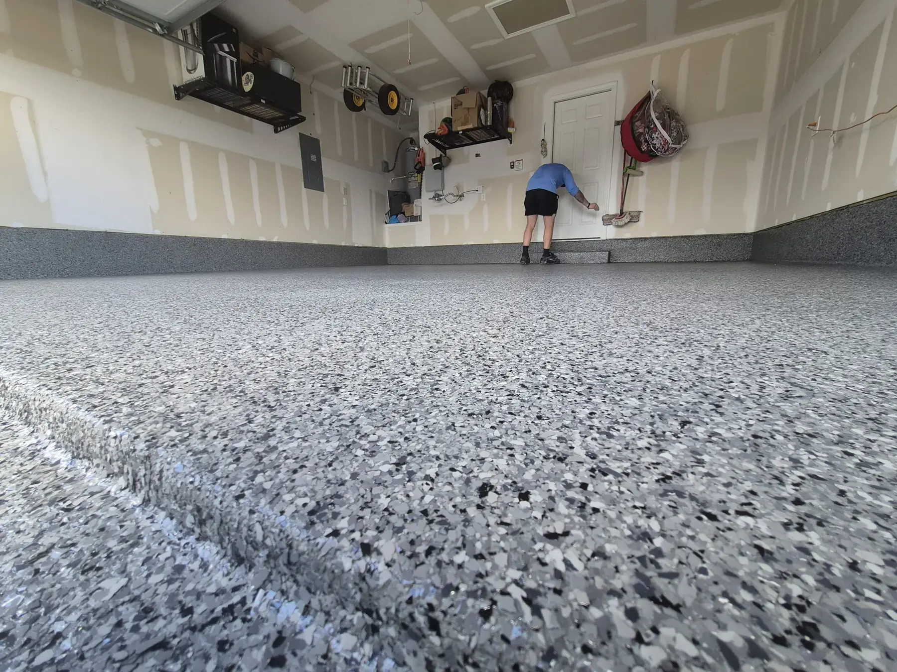 Garage floor finished with a decorative flake epoxy system in San Antonio