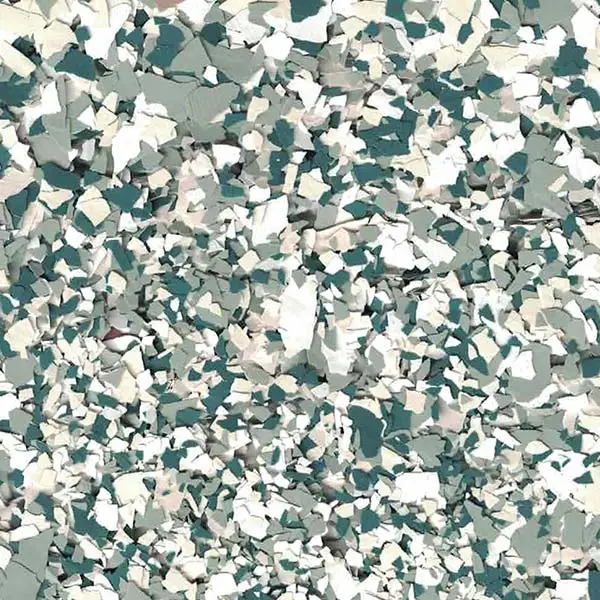 A camouflage pattern with light and dark green, gray, and white shapes, resembling cracked paint or scattered paper shards on a surface.