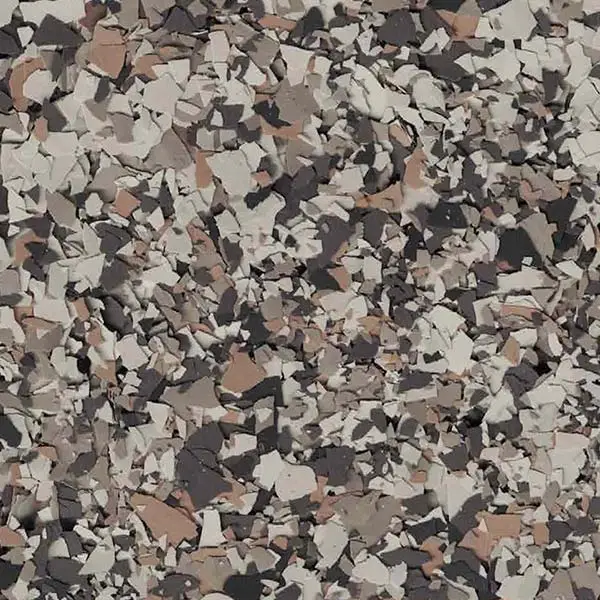 Abstract pattern of irregular, multicolored shapes resembling a stone or terrazzo surface, with shades of gray, beige, and brown interspersed.